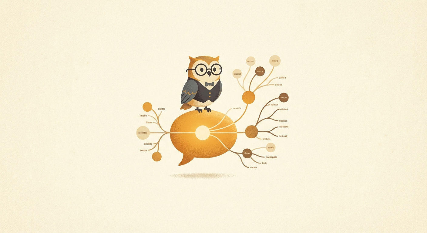 Owl perched on branching chat threads