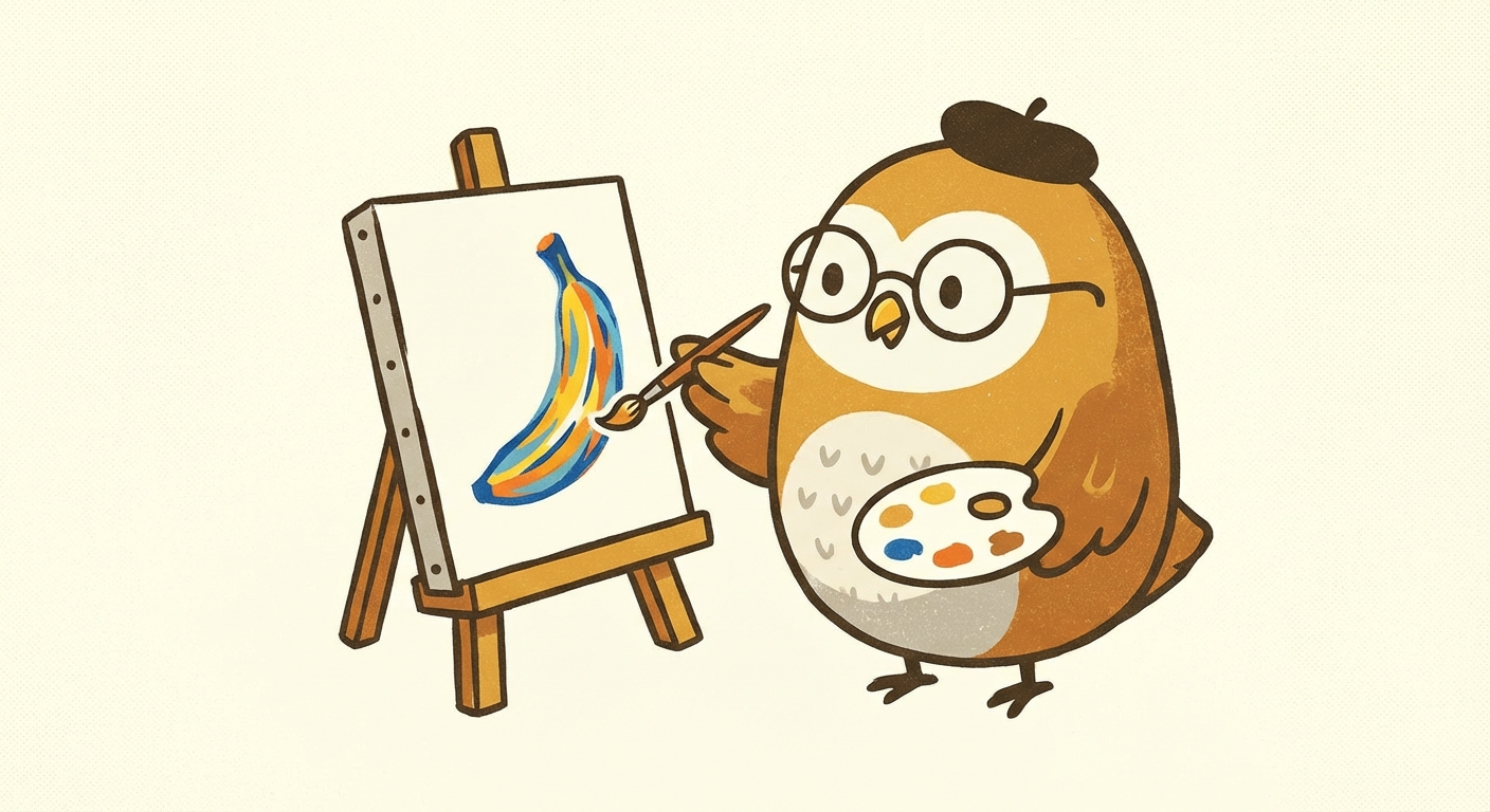 Owl painting on a canvas with a palette