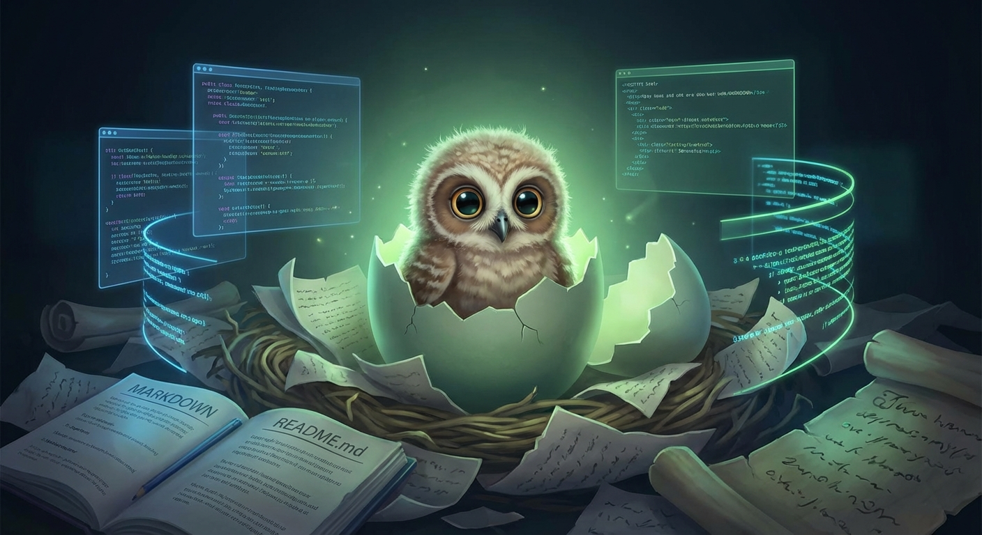Baby owl hatching from code