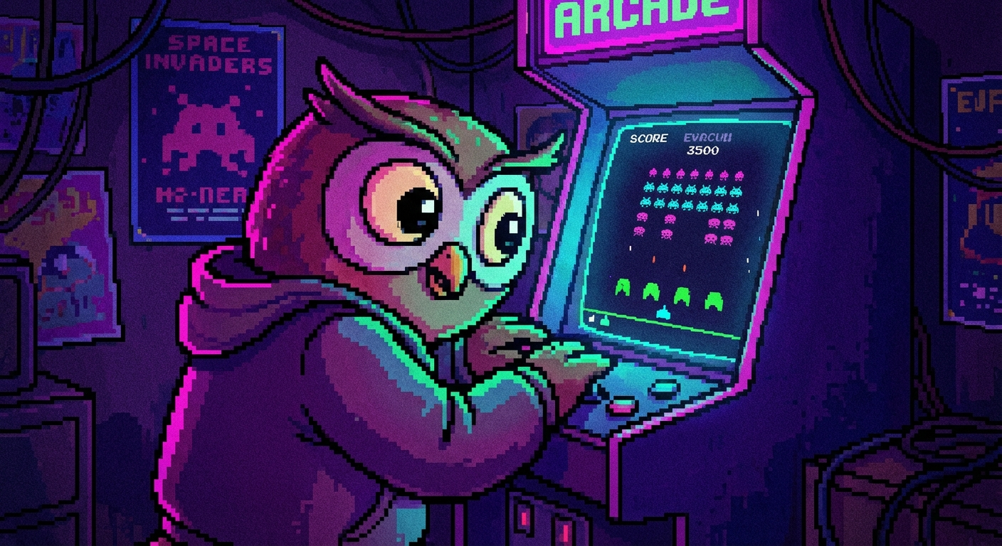 Owl playing retro games
